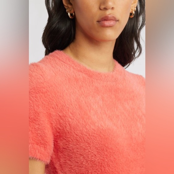 Open Edit Fuzzy Coral Short Sleeve Sweater NEW - Picture 4 of 8